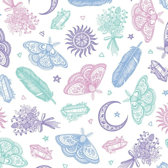 Mystic Spellbound Magic in White 100% Cotton Fabric Sold by the Yard