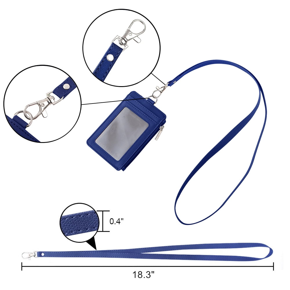GOGO Professional ID Badge Holder with Zip, 2-Sided Vertical Style PU Leather ID Badge Holder with Zipper Pocket and Leather Neck Lanyard-Blue5PCS