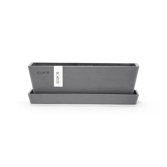 Ecopots Bruges Mini Durable Modern Rectangular Indoor/Outdoor Recycled Based Composite Flower Pot Planter with Saucer, Grey, 10"