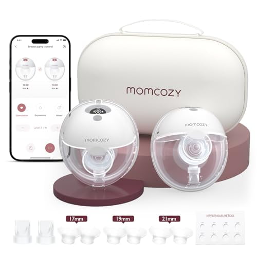 Momcozy M5 Smart App Control Hands Free Breast Pump, Double Wearable Breast Pump of Baby Mouth Double-Sealed Flange with 3 Modes & 9 Levels, Electric Pump Portable