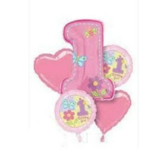 1ST BIRTHDAY GIRL Balloon Bouquet Kit   Party Supplies Decorations Foil Mylar Balloon  5pc