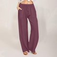 thumbnail image 2 of Diufon Cotton Linen Pants for Women Drawstring Waist Wide Leg Pant Summer Casual Loose Trousers with Pockets, 2 of 5