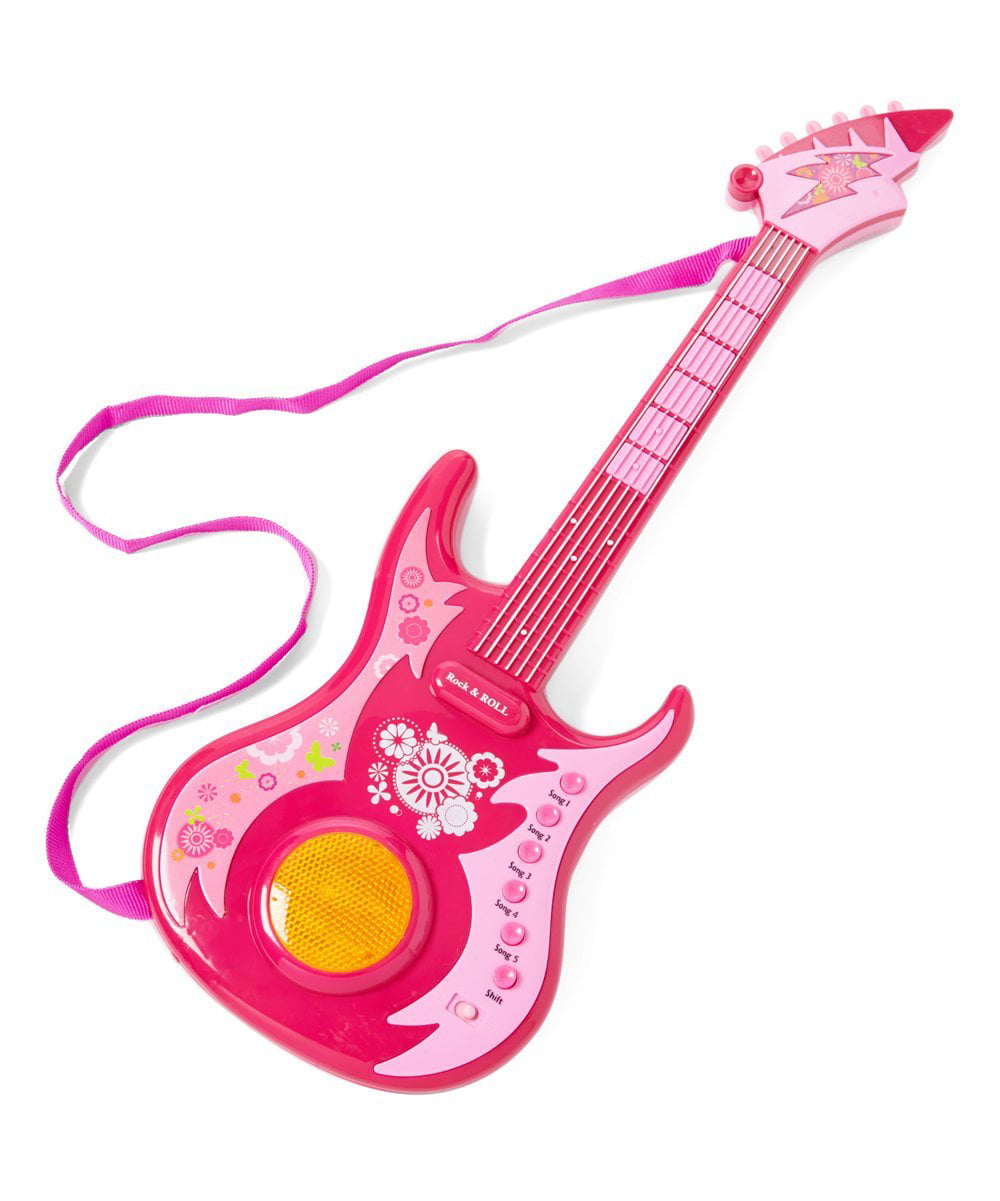Kids Girls Rock Series Battery Operated Pink Music Guitar Toy With Light & Music 