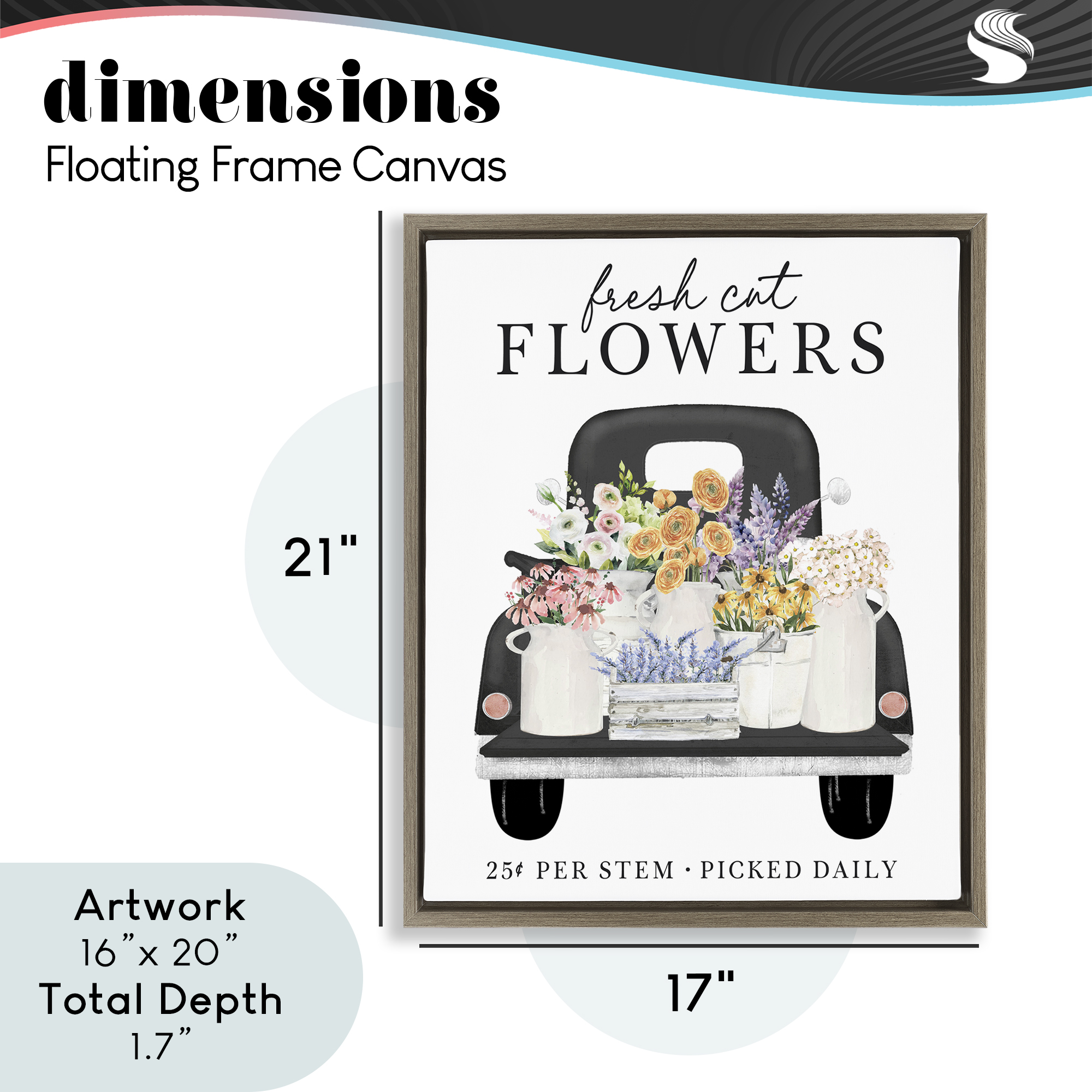 Fresh Flowers Picked Daily Brown Framed Floater Canvas Wall Art, design by Lettered and Lined