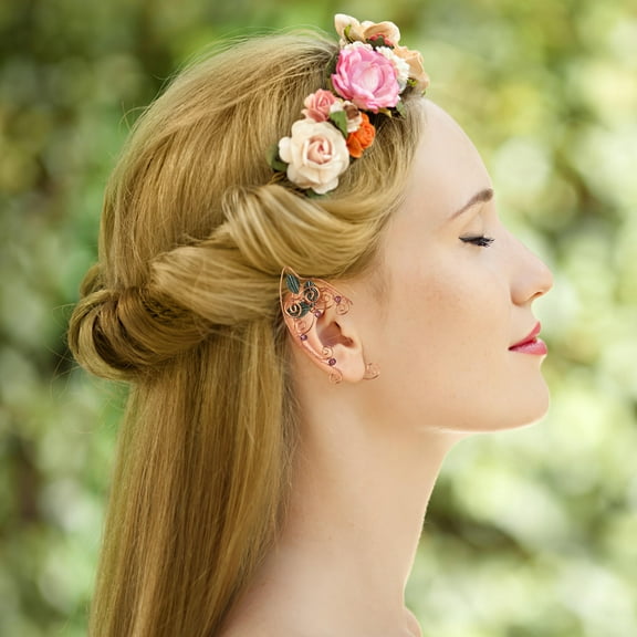 Uonlytech 1 Pair Clip On Earrings for Women No Piercing Required Elf Ears Vintage Golden