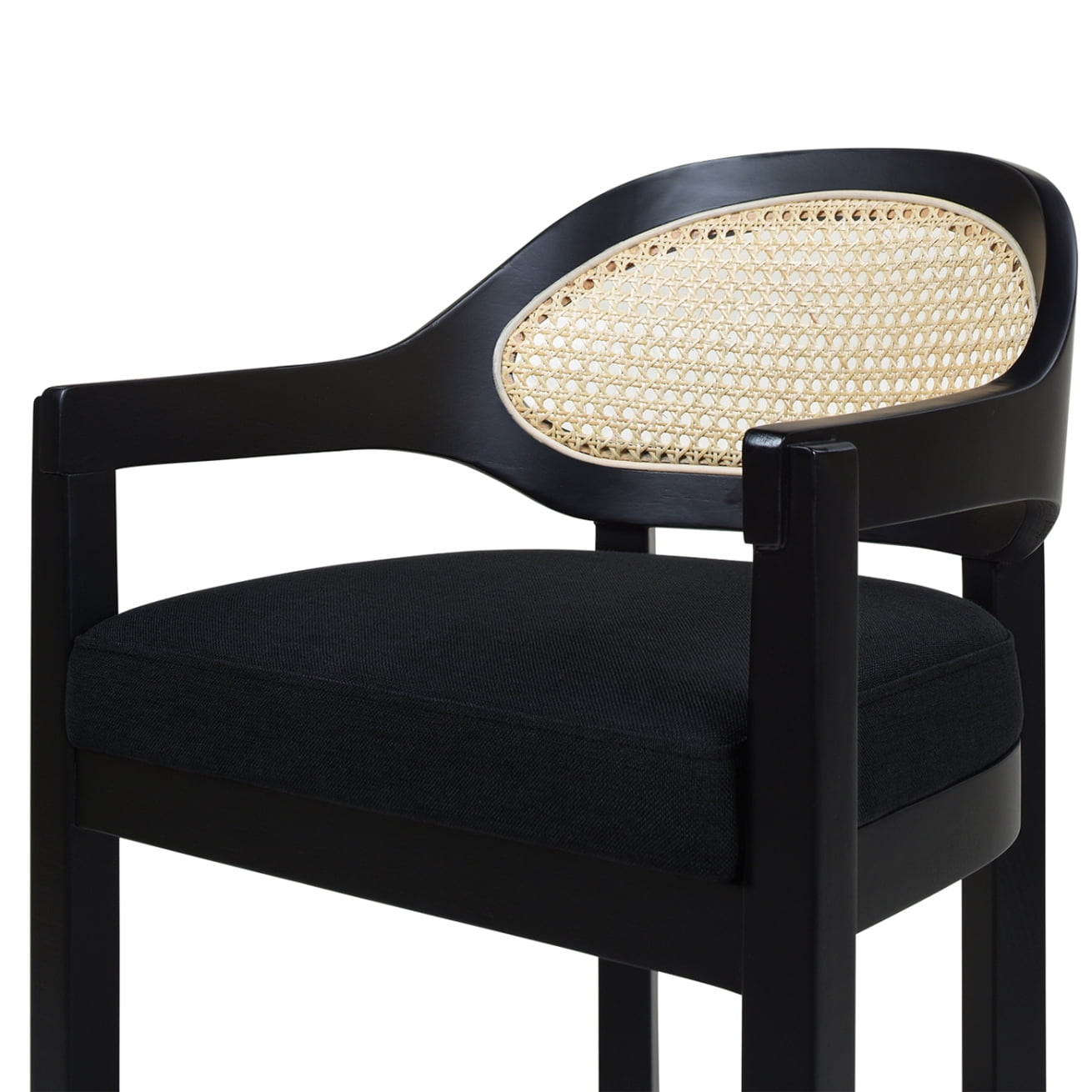 Rattan Counter Height Bar Stools Set of 2,Rattan Farmhouse Barstools with Wood Legs, Americana Mid Century Modern Bar Chairs for  Island Dining and Counter, Jet Black