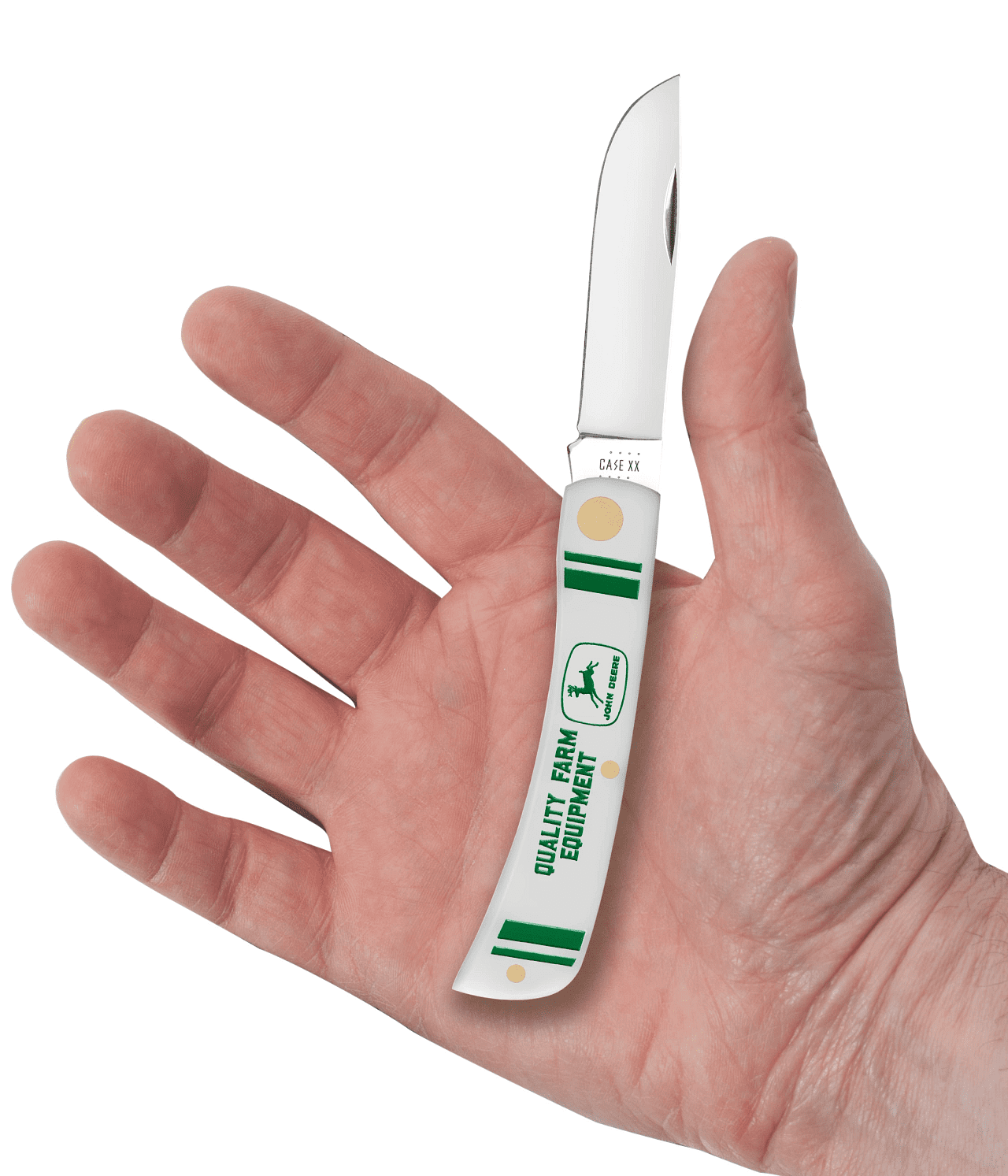Case XX Knives Case XX John Deere Smooth White Synthetic Sod Buster Jr Folding Knife CA15789