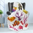 thumbnail image 4 of Ocean Soft Flannel Fleece Throw Blanket, Illustration of Exotic Fish Seaweed Coral Algae and Jellyfish Oceanic Wild Life, Cozy Plush for Indoor and Outdoor Use, 50" x 70", Orange Purple, by Ambesonne, 4 of 5