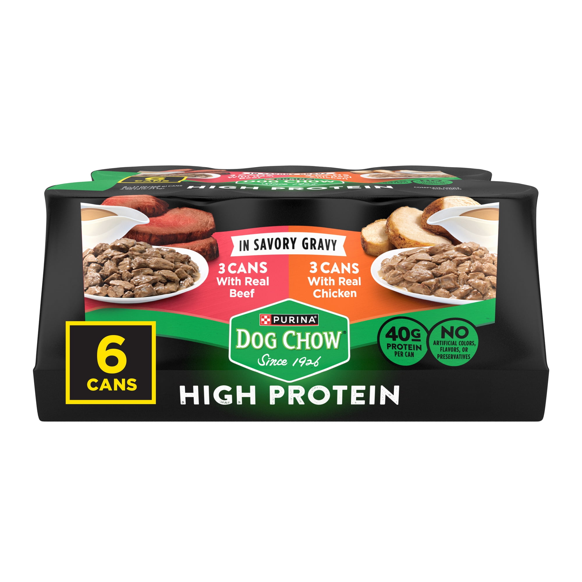 Purina Dog Chow Beef & Chicken in Savory Gravy Wet Dog Food, 13 oz Cans (6 Pack)