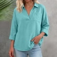 thumbnail image 5 of cfhntfmh Linen Tops for Women Long Sleeve Lapel V Neck Shirts Summer Vacation Casual Linen Tops Casual Loose Fit Blouses, 5 of 5
