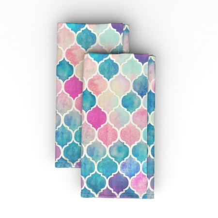 

Cotton Sateen Dinner Napkins (Set of 2) - Rainbow Pastel Watercolor Moroccan Pattern Painted Pink Purple Print Cloth Dinner Napkins by Spoonflower