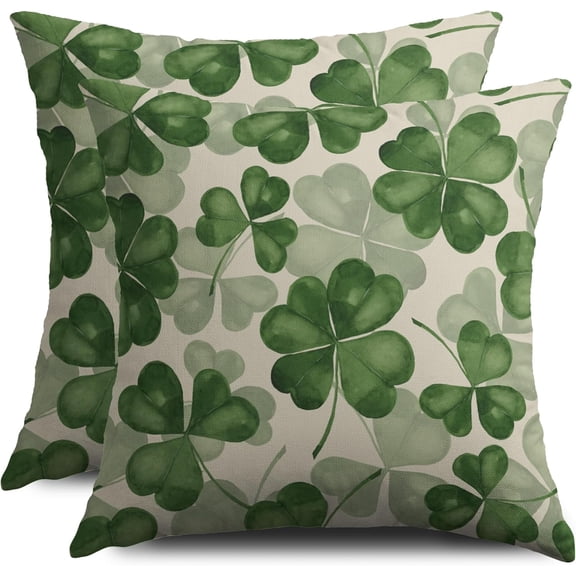 St Patricks Day Pillow Covers 18X18 Set of 2, Clover Print Saint Patrick''s Dark Green Decorative Throw Pillow Covers Outdoor Farmhouse Holiday Shamrock Decoration Cushion Cases Couch Sofa Bed Decor