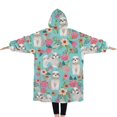 thumbnail image 2 of Oversized Wearable Blanket Hoodie,Bichon Dog Blue Florals Sherpa Blanket Hoodie with Super Pockets,Super Warm Fuzzy Pullover for Women & Men, 2 of 6