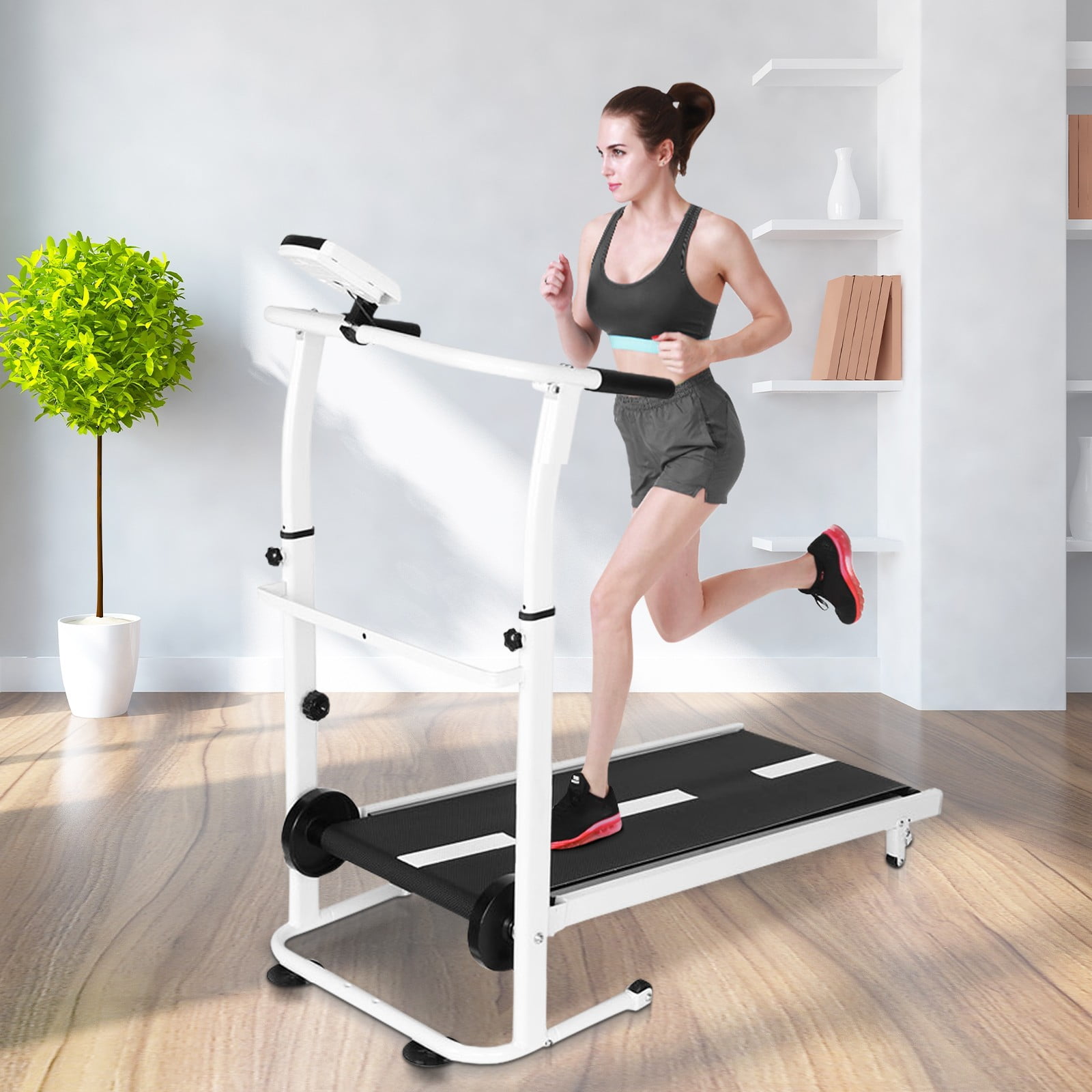 Folding Manual Treadmill Workout Jogging Machine Cardio Fitness Exercise Incline 