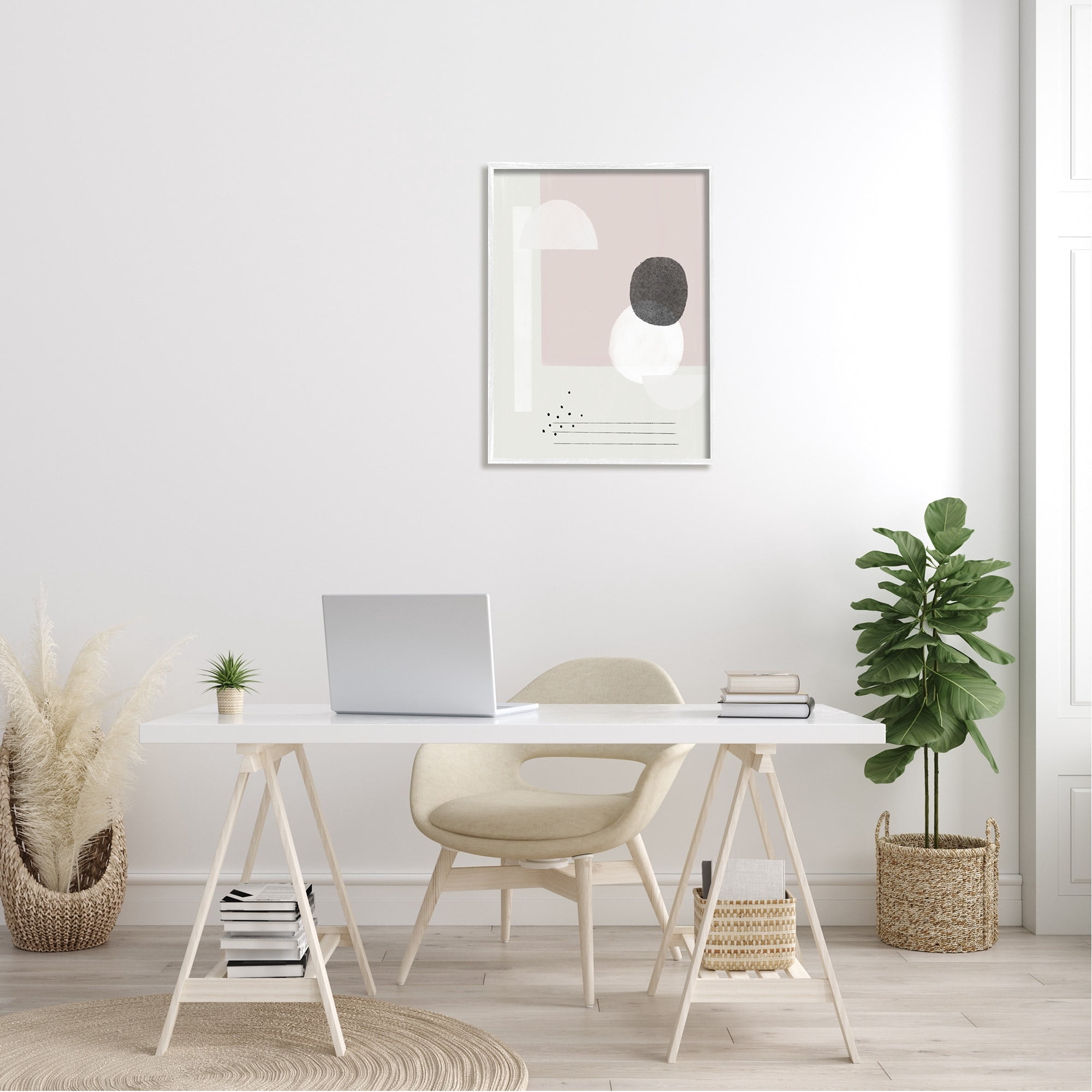 Simple Abstract Boho Shapes Beige Pink Circles Abstract Painting Framed Art Print Wall Art
