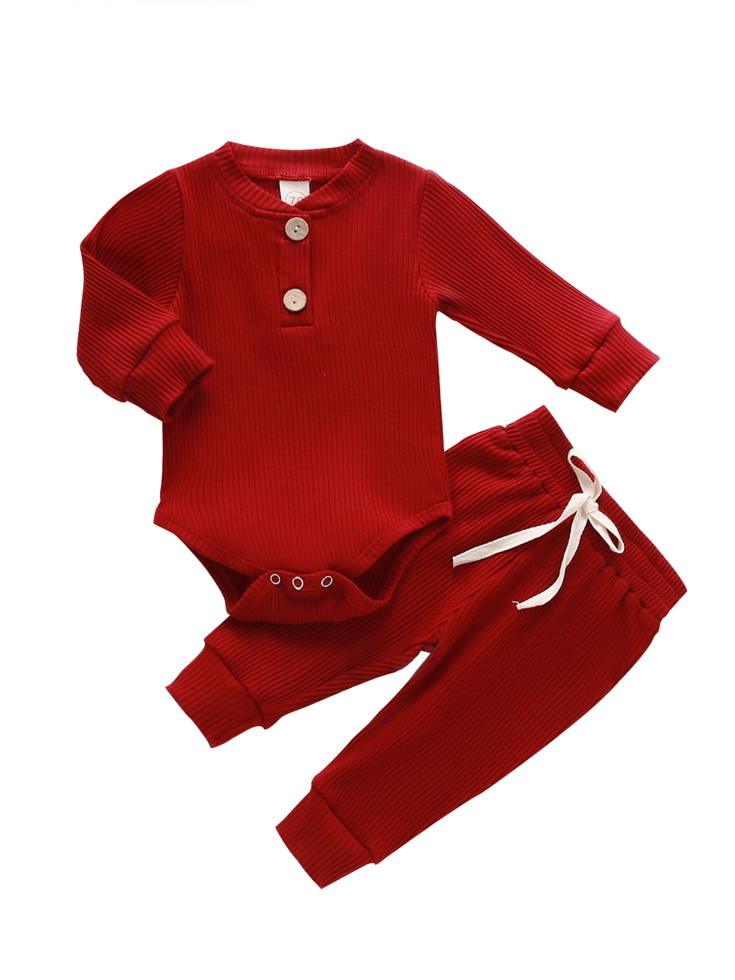 Calsunbaby Infant Baby Girl Boy Plain Color Long Sleeve Bodysuit Cotton Jumpsuit Clothes 