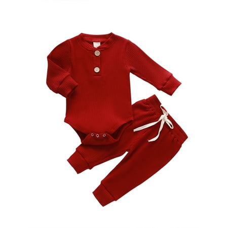 

Canis Newborn Baby Girl Boy Knitted Cotton Tops Blouse Pants 2PCS Set