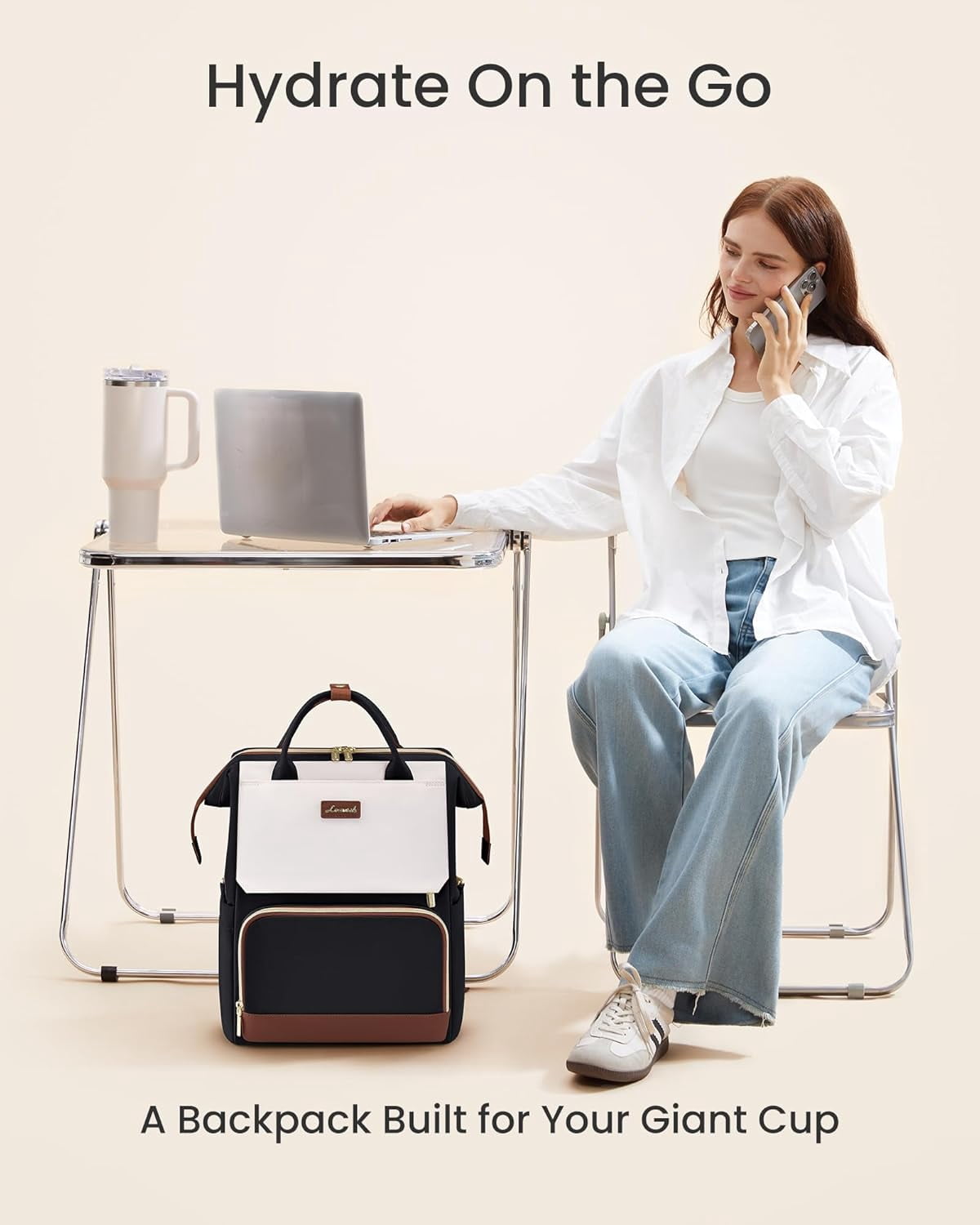LOVEVOOK Laptop Backpack for Women with Giant Tumbler Holder Pocket, 15.6 inch Travel Work Backpack Purse for Nurse Teacher, Waterproof School Bag College Bookbag Cute Casual Daypack for Girls