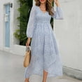 thumbnail image 6 of Women's V-Neck Puff Sleeve A-Line Dress High Waist Split Maxi Dress Bohemian Vacation Dresses, 6 of 6