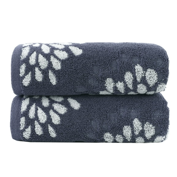 Pidada 100% Cotton Hydrangea Floral Pattern Hand Towels for Bathroom Set of 2 (Denim Blue)