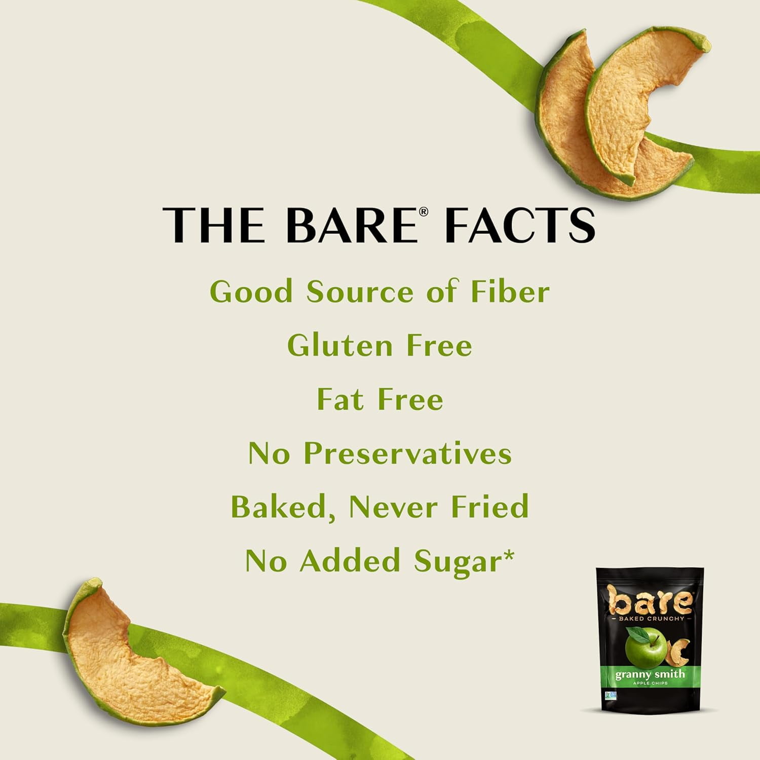 Pack of 12, Bare Fruit Granny Smith Apple Chips, 3.4 oz
