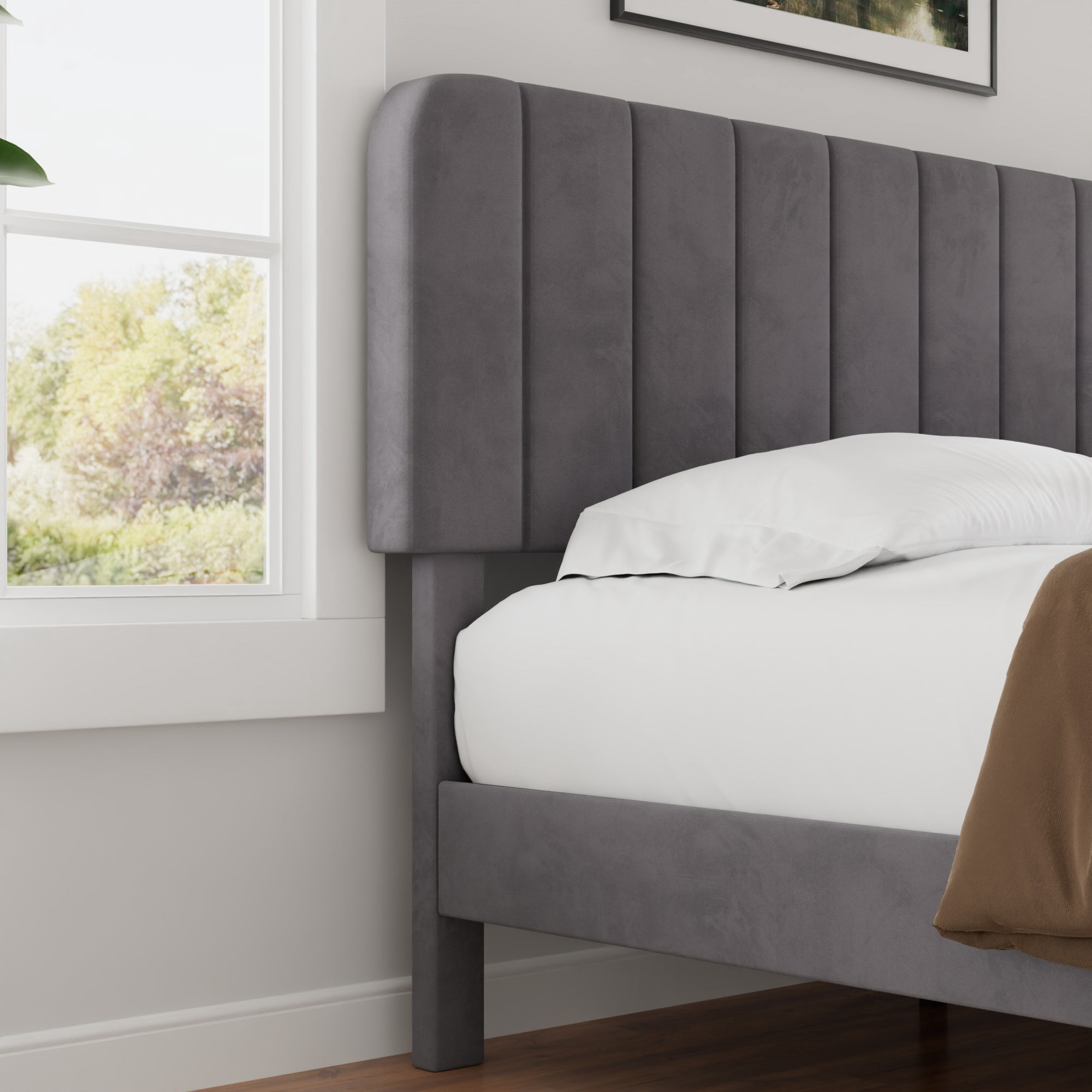 VECELO Full Size Upholstered Beds, Modern Platform Bed Frame with Adjustable Headboard, Wooden Slats Support/No Box Spring Needed, Dark Gray