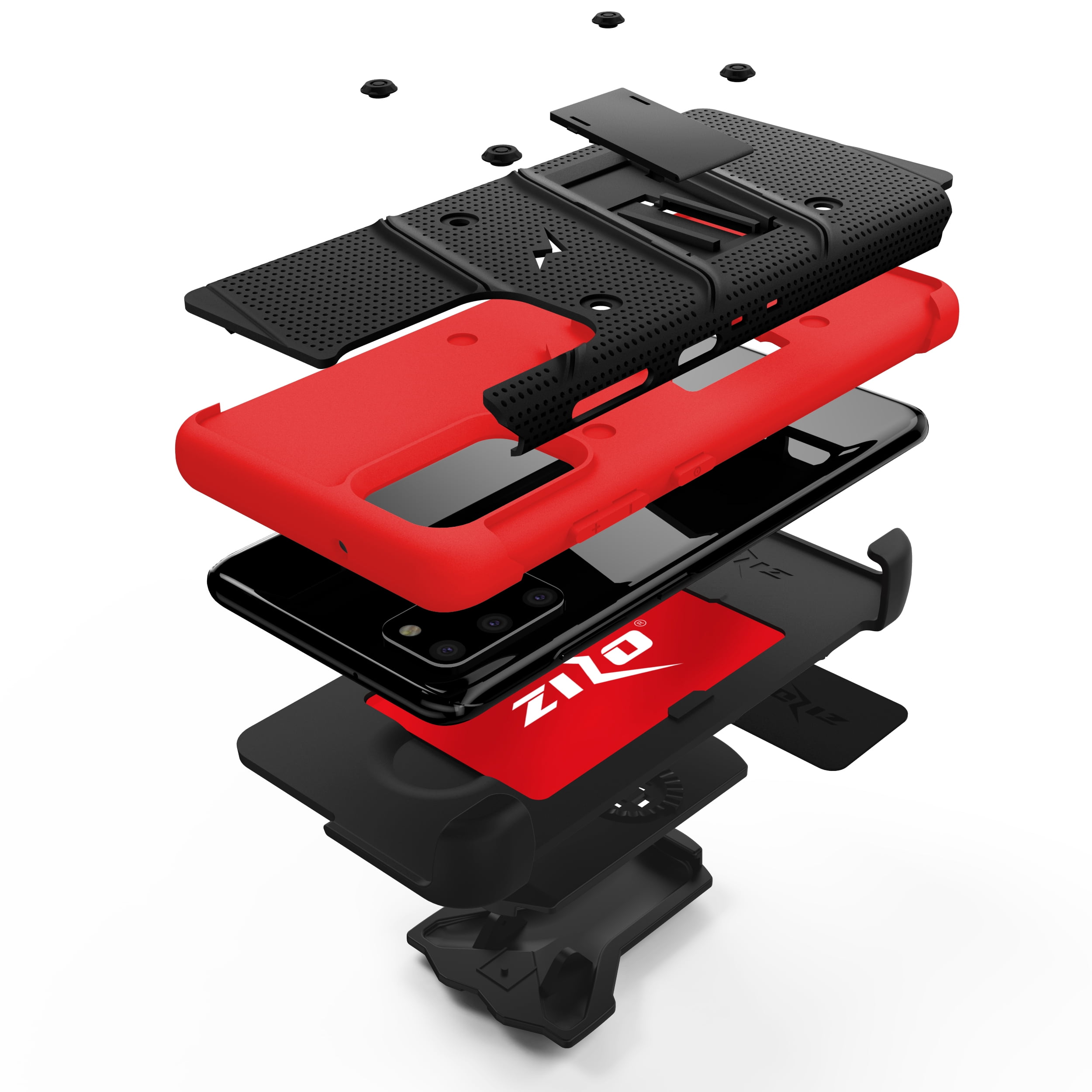 ZIZO BOLT Series for Galaxy S20 Plus Case with Kickstand Holster Lanyard - Black & Red