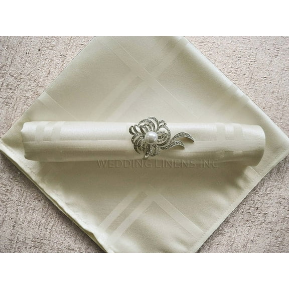 Wedding Linens Inc. (10pcs) 20"x20" Plaid Checkered Pattern Design Polyester Jacquard Napkins - Ivory