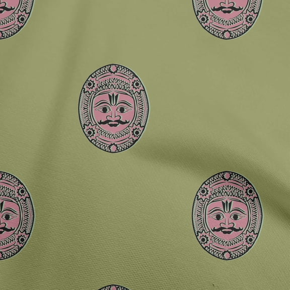 oneOone Polyester Spandex Green Fabric Asian Block Face Dress Material Fabric Print Fabric By The Yard 56 Inch Wide