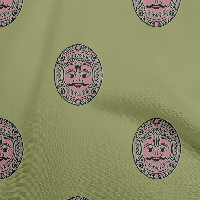 oneOone Viscose Jersey Green Fabric Asian Block Face Sewing Material Print Fabric By The Yard 60 Inch Wide