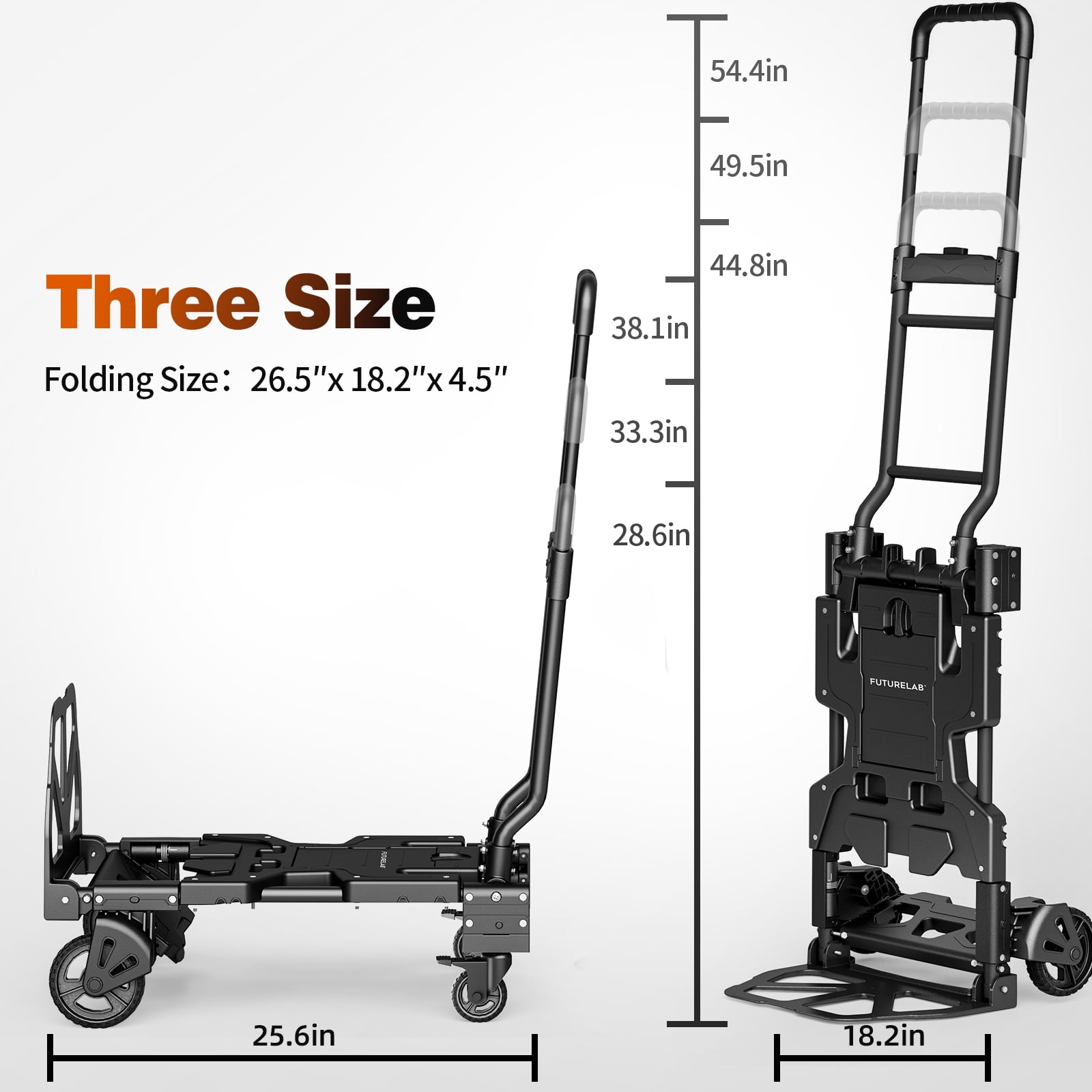 FUTURELAB 2 in 1 Folding Hand Truck, Four/Two Wheels 330LBS Capacity Foldable Cart,Convertible Dolly Cart with Retractable,Truck/Dolly for Travel, Moving, Shopping, Office
