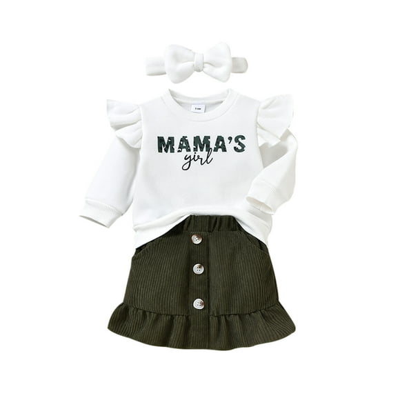 Xingqing Bébé Baby Girl Maman Girl Clothes Manches Longues Sweatshirt Tops + Bouton Cordon Skirt 3pcs Set Blanc 18-24 Mois