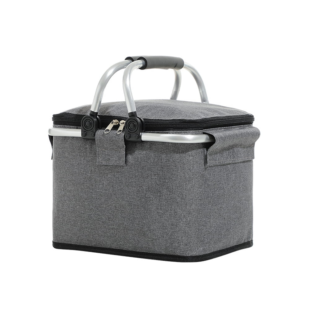 Large 20L Insulated Tote Cooler Bag for Lunch Picnic Shopping Soft and Foldable Basket Grey&Red-20L 