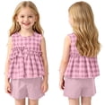 thumbnail image 6 of SGFCWSX Girls 2 Piece Outfits Sleeveless Gingham Ruffle Peplum Tops Solid Shorts Summer Casual Clothes Set Pink Size 7, 6 of 9