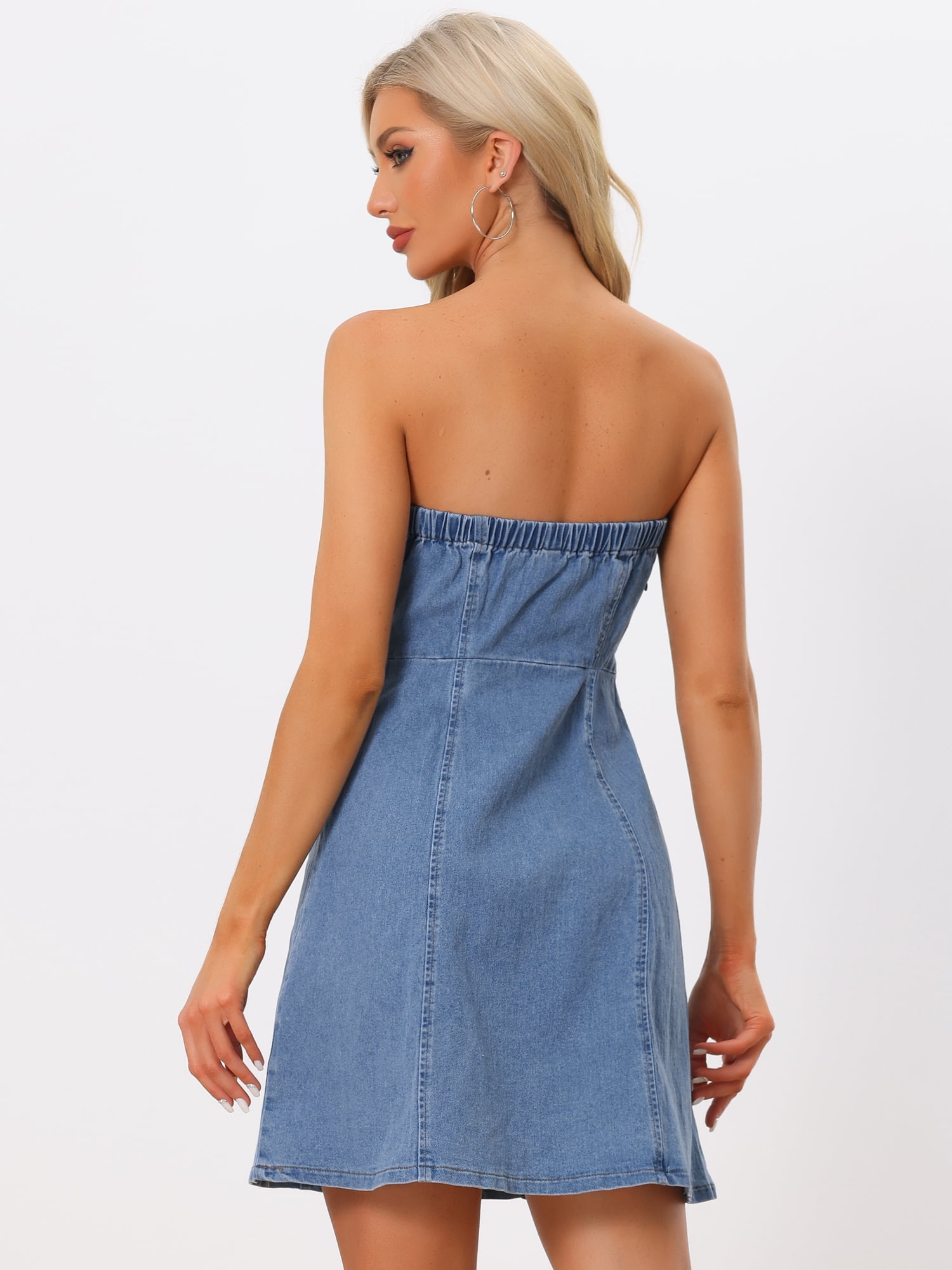 DARING DIVA Sleeveless Stapless Denim Dress Mini Dress L Light Blue