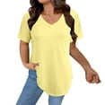 thumbnail image 2 of ZHENHONG Crew Neck T Shirts for Women Womens T Shirts V Neck Summer Short/Long Sleeve Cotton Tops Tees,Yellow Women Blending Shirts XXXXXL, 2 of 4