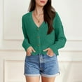 thumbnail image 2 of Cropped Sweater Cardigans for Women Teen Girls Button Up Knitted Blouse Drop Shoulder V Neck Long Sleeve Outerwear (One Size, Green), 2 of 6