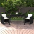 thumbnail image 1 of vidaXL 3 Piece Garden Dining Set with Cushions Poly Rattan Black, 1 of 4