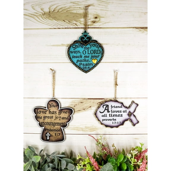 Bible Verses Christian Fish Ichthys Angel Heart Wall Or Tree Ornaments Set of 3