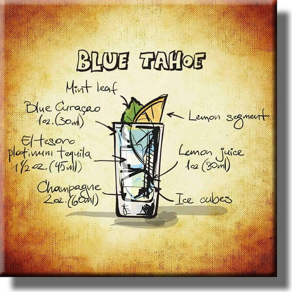Blue Tahoe Cocktail Recipe Picture on Stretched Canvas, Wall Art Decor, Ready to Hang!