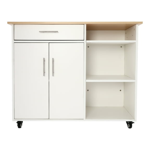 Wildnix Industrial Bar Cart with Rolling Kitchen Island Side Table on Wheels, White Modern Design, Storage Cabinets, Drawers, Towel Rack, Convenient and Durable