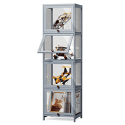 Magshion Modern 55" 4-Tier Transparent Display Cabinet with Flip Up Door, Floor Standing Showcase Bookshelf, Curio Cabinet Collection Display Case for Home Living Room Bedroom Office, Gray