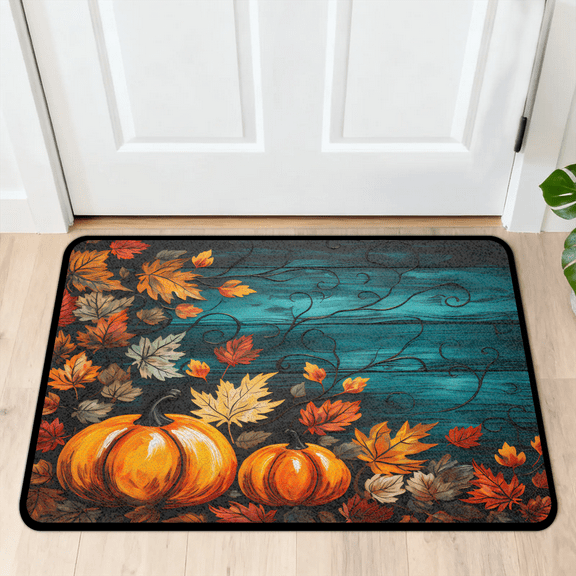 CURLYOOT Fall Farmhouse Indoor Doormat, Non-Slip Absorbent Door Mat 24" x 16", Pumpkins Entrance Floor Mat Washable Entry Doormats for Entryway Front Back Door
