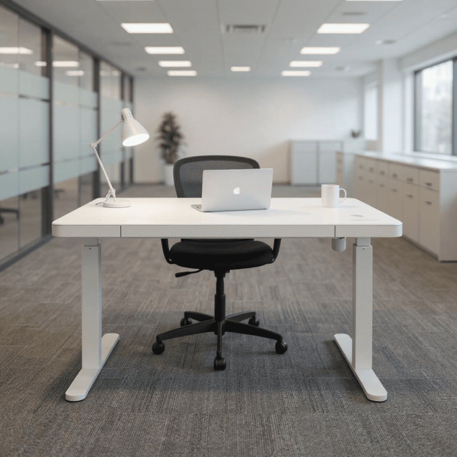 Homy Casa Height Adjustable 48" Electric Standing Desk with Glass Top and Drawer for Home Office