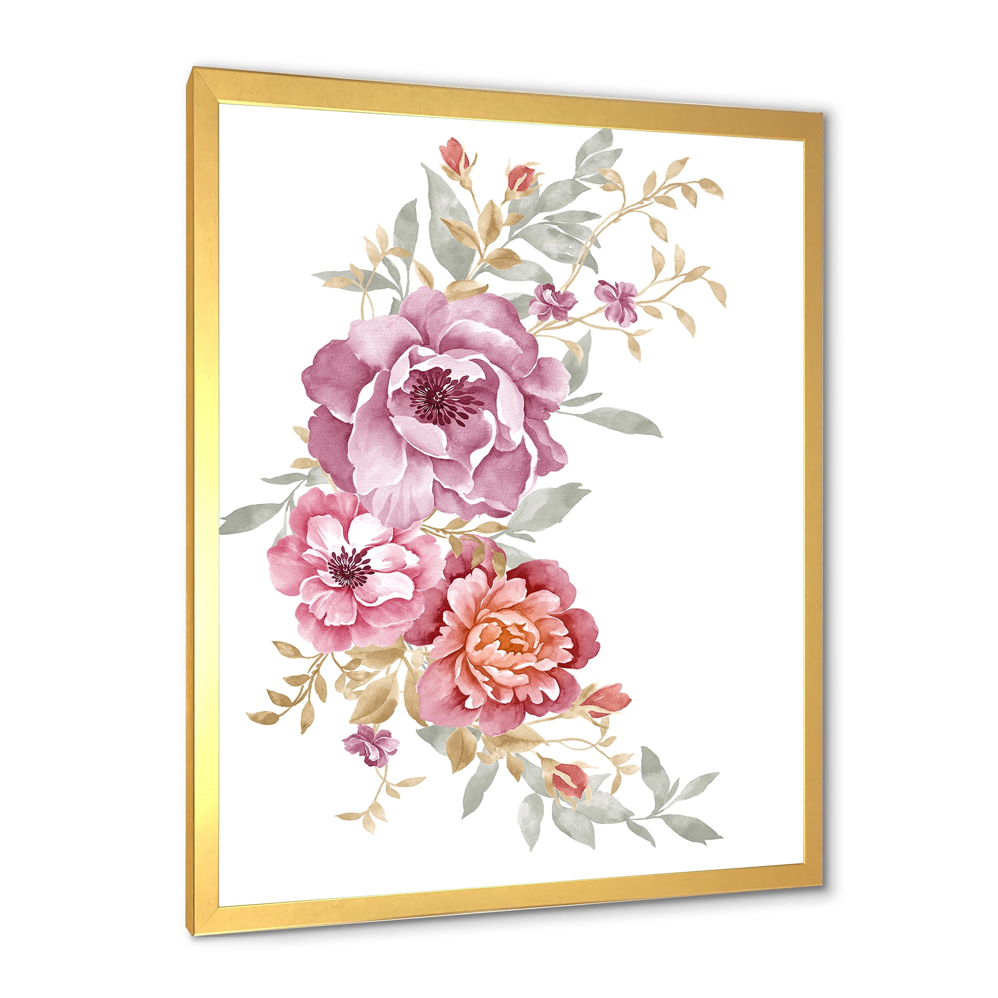 Designart 'Bouquet of Purple and Pink Flowers III' Farmhouse Framed Art Print