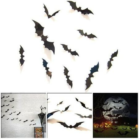 Michellem Halloween Party 12pcs/pack Black PVC 3D Decorative Bats Butterfly Wall Decal Wall Sticker Halloween Eve Decor Home Window Decoration