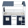 thumbnail image 3 of CoSoTower Full Size Bunk Wood House Bed with Elegant Windows, Sills and Tent, Blue+White, 3 of 9