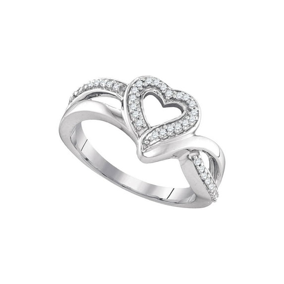 FB Jewels Sterling Silver Womens Round Diamond Heart Frame Cluster Ring 1/8 Cttw Size 5