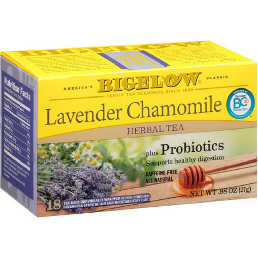 Bigelow Lavender Chamomile plus Probiotics, Herbal Tea, Tea Bags, 18 Ct