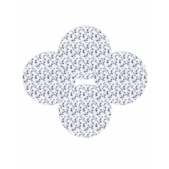 Round Placemats Set of 4 Blue Floral Place Mats Washable Woven Placemat Watercolor Flower Leaf Circle Braided Table Mat for Kitchen Dining Table Party Home Decor 15 Inch